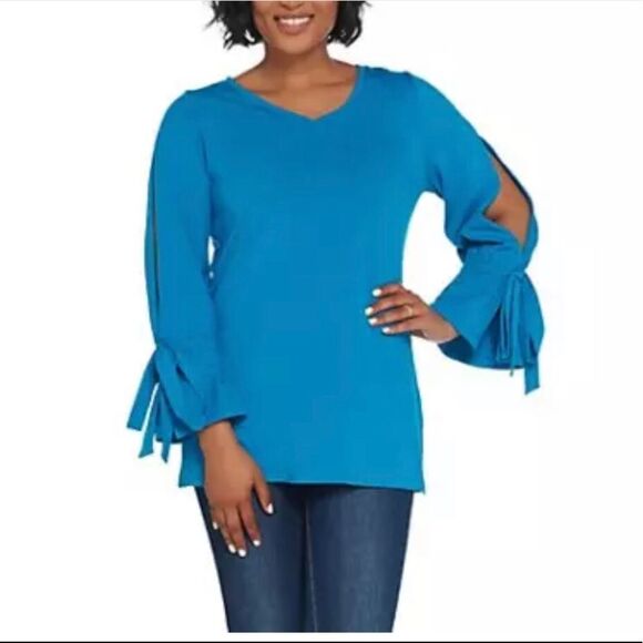 Isaac Mizrahi Live! V-Neck Knit Tunic w/ Split Tie Sleeves - Picture 1 of 5